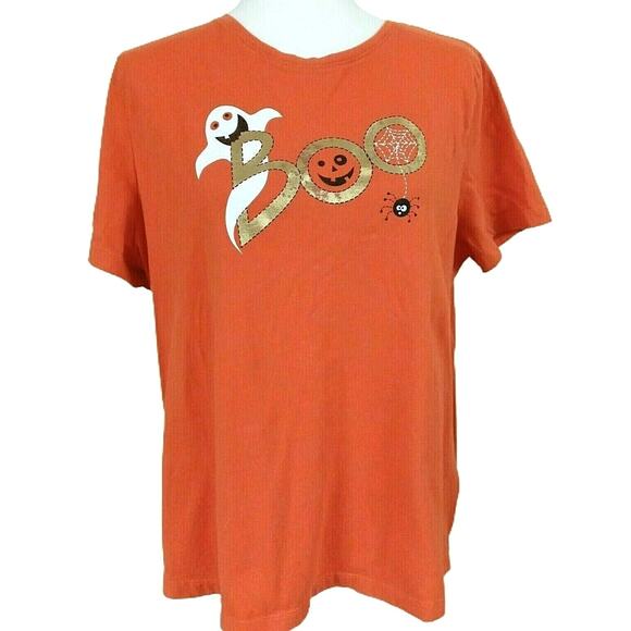 Orange Halloween T Shirt Ghost Pumpkin Spider Web BOO Graphic Girls JR 2XG - Picture 3 of 12